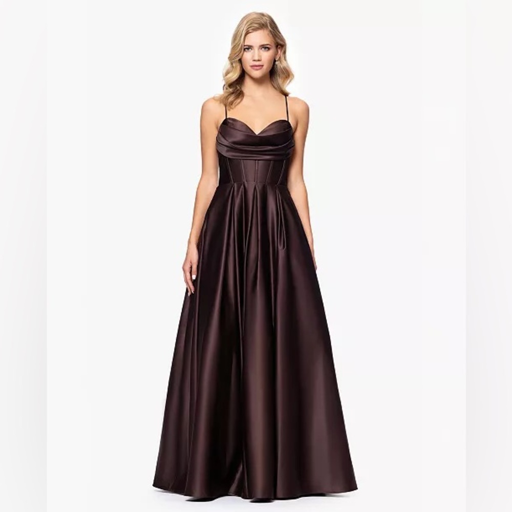 Blondie Nites Strapless Satin Gown in Dark Brown